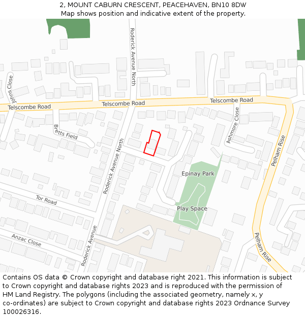 2, MOUNT CABURN CRESCENT, PEACEHAVEN, BN10 8DW: Location map and indicative extent of plot