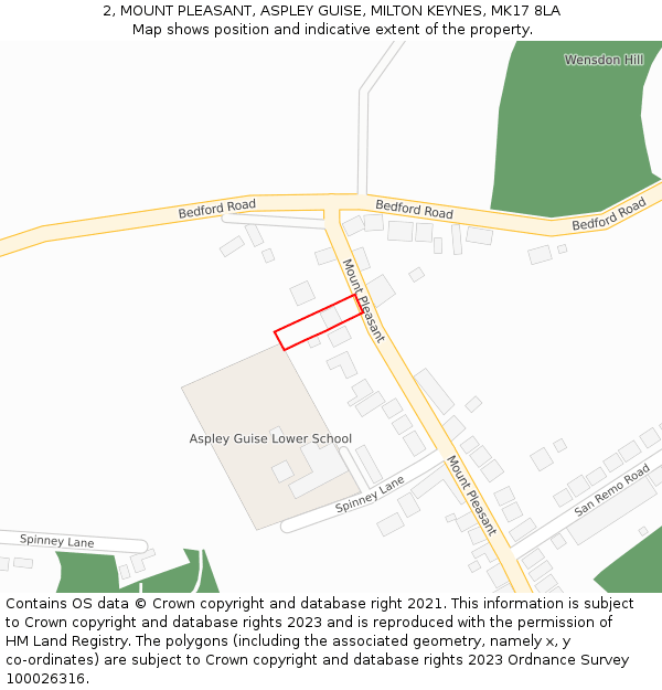 2, MOUNT PLEASANT, ASPLEY GUISE, MILTON KEYNES, MK17 8LA: Location map and indicative extent of plot