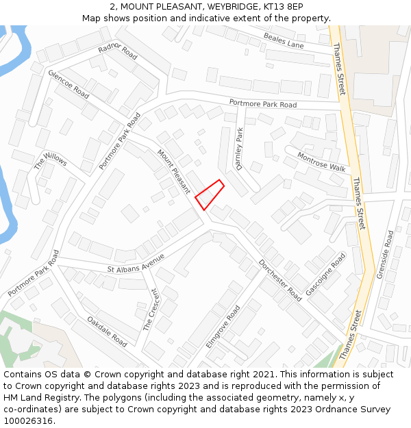 2, MOUNT PLEASANT, WEYBRIDGE, KT13 8EP: Location map and indicative extent of plot