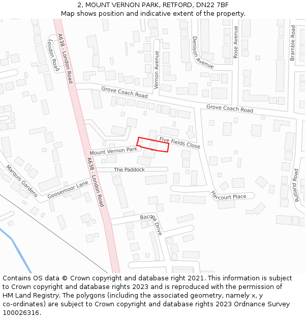 2, MOUNT VERNON PARK, RETFORD, DN22 7BF: Location map and indicative extent of plot