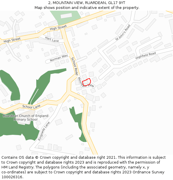 2, MOUNTAIN VIEW, RUARDEAN, GL17 9YT: Location map and indicative extent of plot