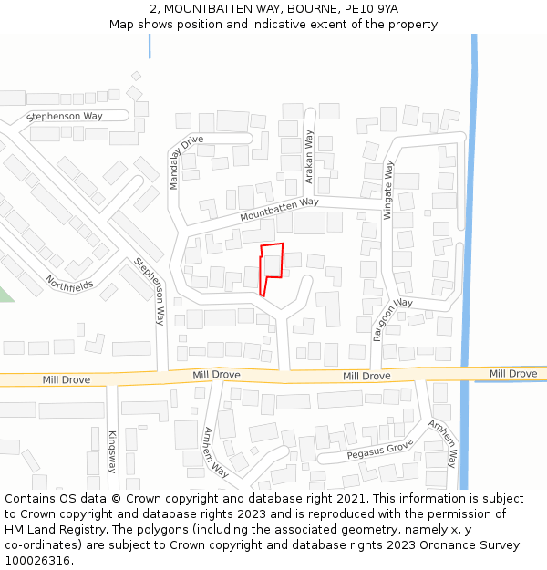 2, MOUNTBATTEN WAY, BOURNE, PE10 9YA: Location map and indicative extent of plot