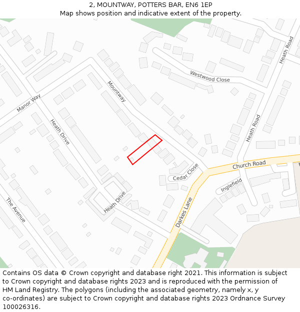 2, MOUNTWAY, POTTERS BAR, EN6 1EP: Location map and indicative extent of plot