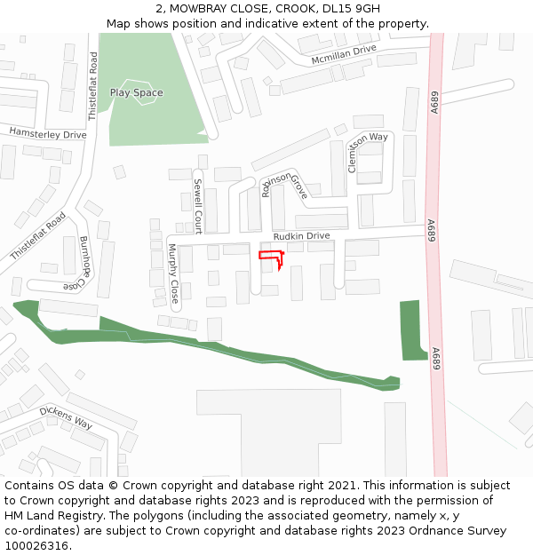 2, MOWBRAY CLOSE, CROOK, DL15 9GH: Location map and indicative extent of plot