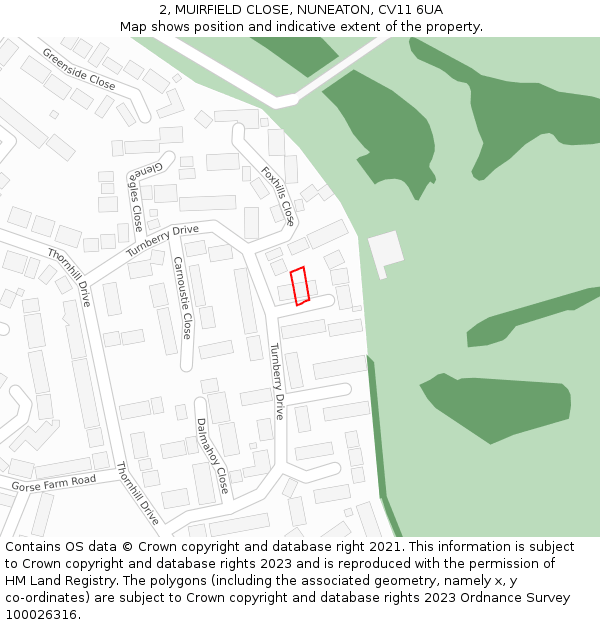 2, MUIRFIELD CLOSE, NUNEATON, CV11 6UA: Location map and indicative extent of plot