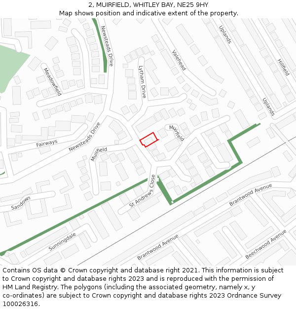 2, MUIRFIELD, WHITLEY BAY, NE25 9HY: Location map and indicative extent of plot