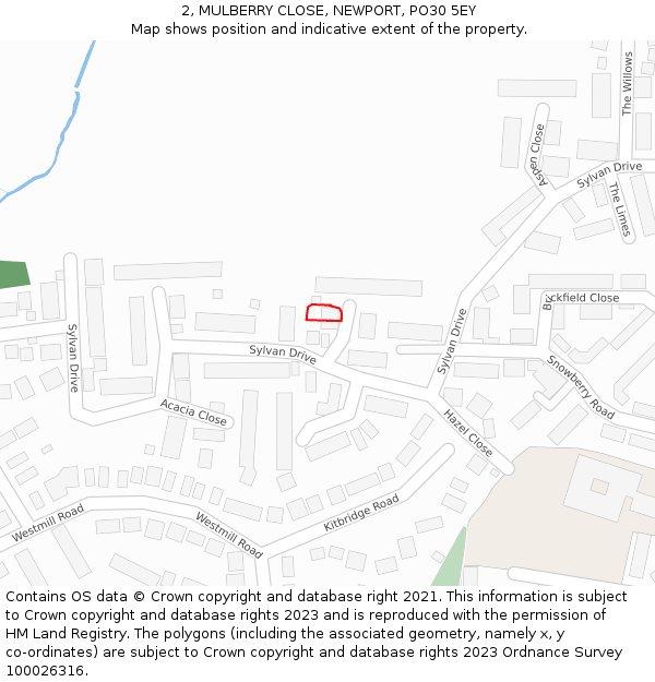 2, MULBERRY CLOSE, NEWPORT, PO30 5EY: Location map and indicative extent of plot
