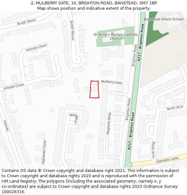 2, MULBERRY GATE, 16, BRIGHTON ROAD, BANSTEAD, SM7 1BP: Location map and indicative extent of plot