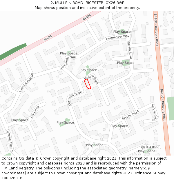 2, MULLEIN ROAD, BICESTER, OX26 3WE: Location map and indicative extent of plot