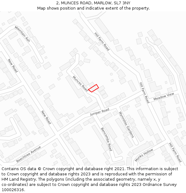 2, MUNCES ROAD, MARLOW, SL7 3NY: Location map and indicative extent of plot