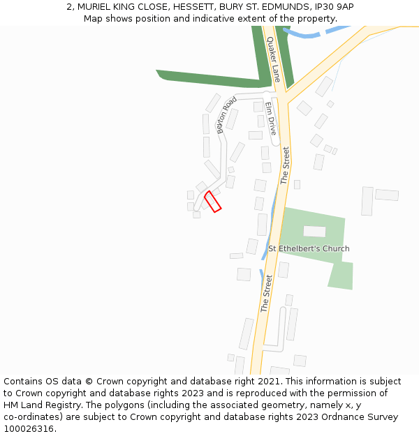 2, MURIEL KING CLOSE, HESSETT, BURY ST. EDMUNDS, IP30 9AP: Location map and indicative extent of plot