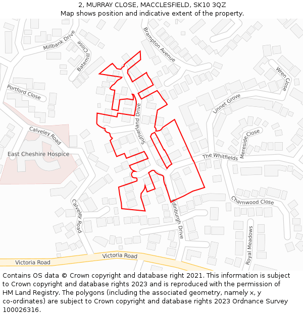2, MURRAY CLOSE, MACCLESFIELD, SK10 3QZ: Location map and indicative extent of plot
