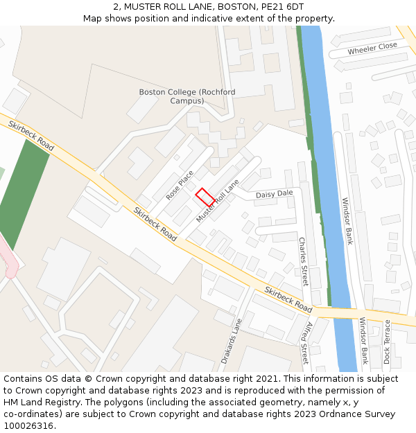 2, MUSTER ROLL LANE, BOSTON, PE21 6DT: Location map and indicative extent of plot