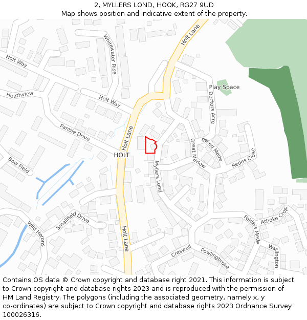 2, MYLLERS LOND, HOOK, RG27 9UD: Location map and indicative extent of plot