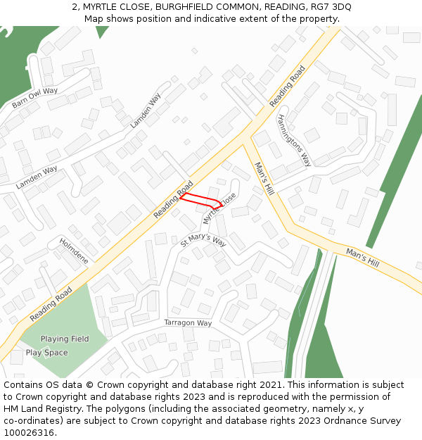 2, MYRTLE CLOSE, BURGHFIELD COMMON, READING, RG7 3DQ: Location map and indicative extent of plot