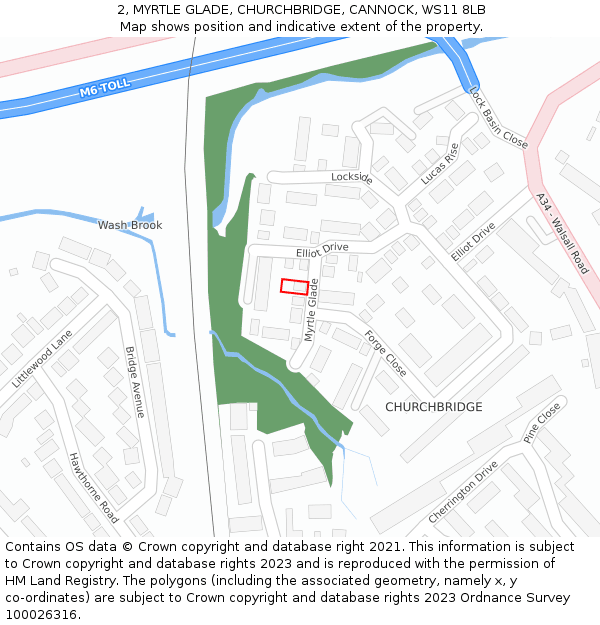 2, MYRTLE GLADE, CHURCHBRIDGE, CANNOCK, WS11 8LB: Location map and indicative extent of plot