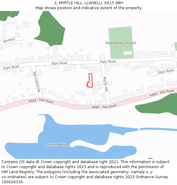 2, MYRTLE HILL, LLANELLI, SA15 4BH: Location map and indicative extent of plot