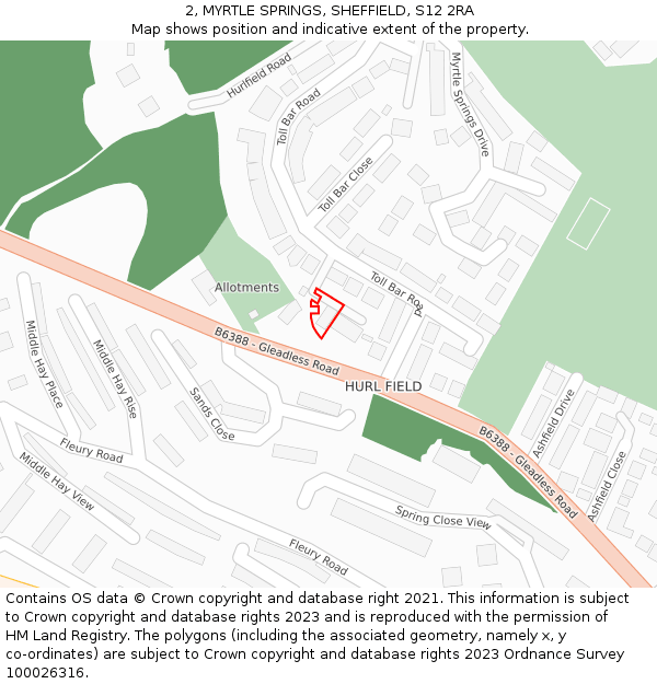 2, MYRTLE SPRINGS, SHEFFIELD, S12 2RA: Location map and indicative extent of plot