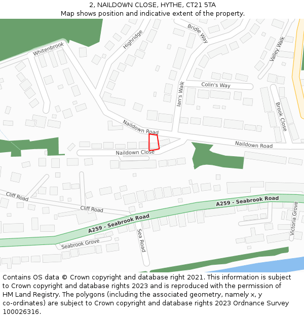 2, NAILDOWN CLOSE, HYTHE, CT21 5TA: Location map and indicative extent of plot