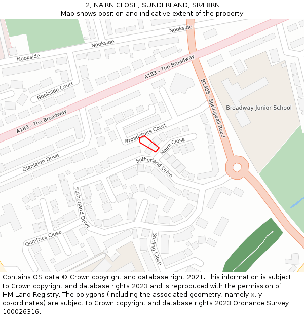 2, NAIRN CLOSE, SUNDERLAND, SR4 8RN: Location map and indicative extent of plot