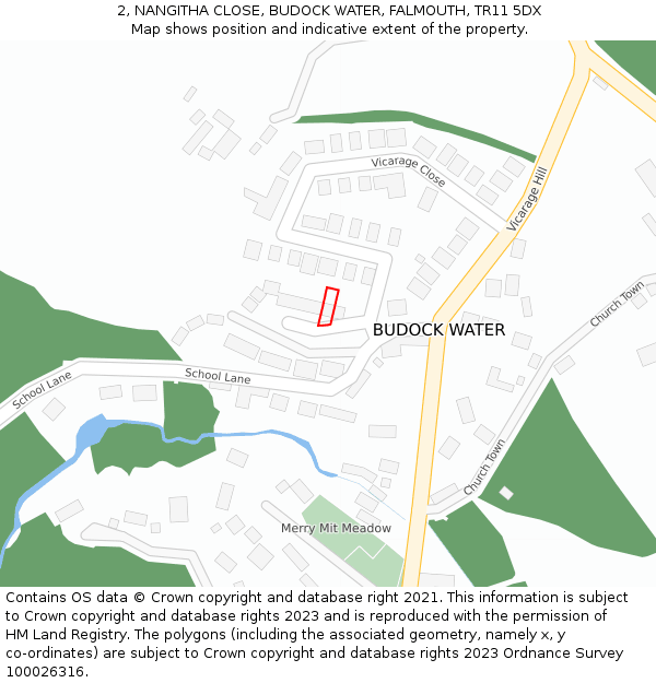 2, NANGITHA CLOSE, BUDOCK WATER, FALMOUTH, TR11 5DX: Location map and indicative extent of plot