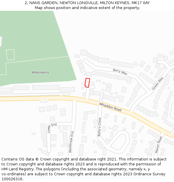 2, NANS GARDEN, NEWTON LONGVILLE, MILTON KEYNES, MK17 0AY: Location map and indicative extent of plot