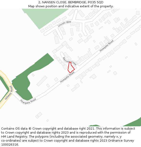 2, NANSEN CLOSE, BEMBRIDGE, PO35 5QD: Location map and indicative extent of plot