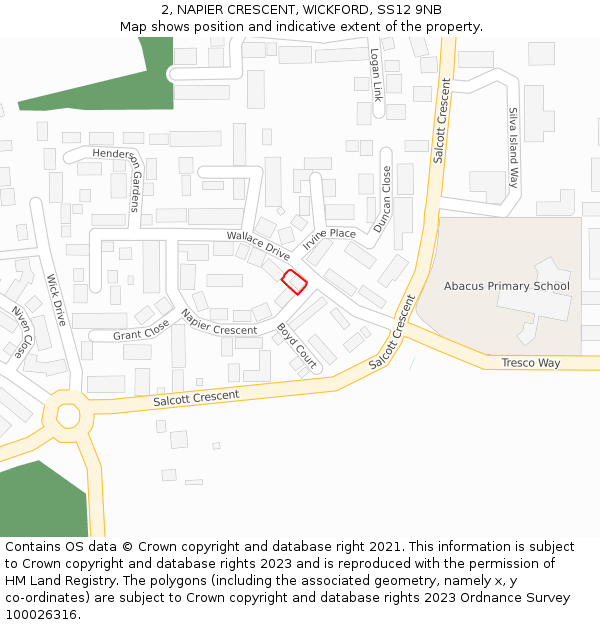 2, NAPIER CRESCENT, WICKFORD, SS12 9NB: Location map and indicative extent of plot