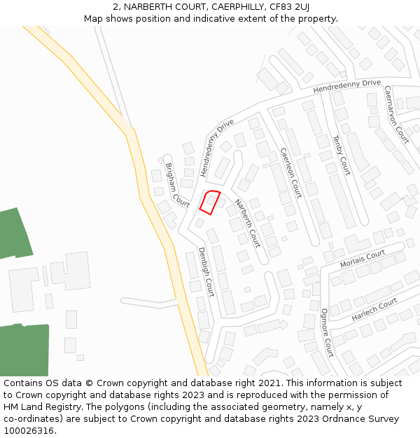2, NARBERTH COURT, CAERPHILLY, CF83 2UJ: Location map and indicative extent of plot