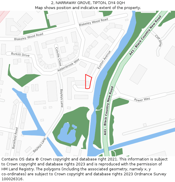 2, NARRAWAY GROVE, TIPTON, DY4 0QH: Location map and indicative extent of plot