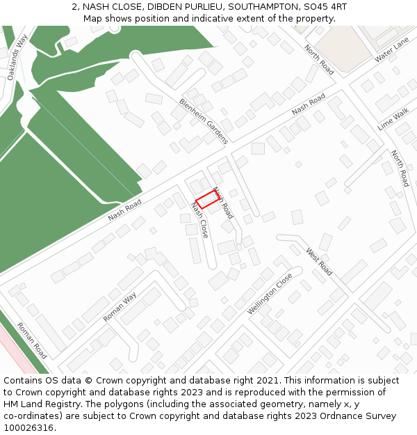 2, NASH CLOSE, DIBDEN PURLIEU, SOUTHAMPTON, SO45 4RT: Location map and indicative extent of plot