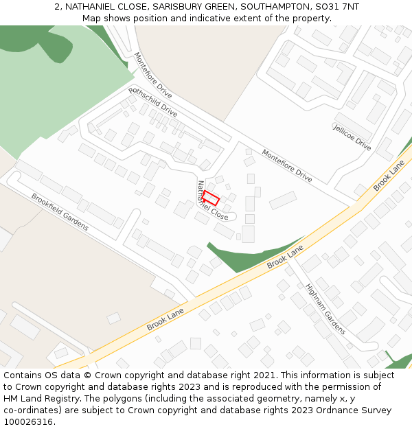 2, NATHANIEL CLOSE, SARISBURY GREEN, SOUTHAMPTON, SO31 7NT: Location map and indicative extent of plot