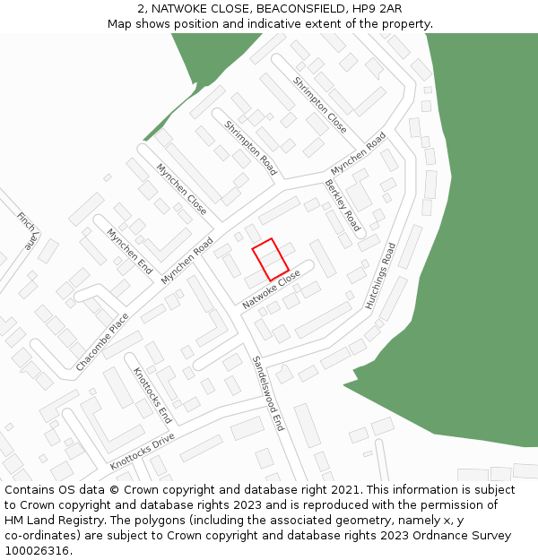 2, NATWOKE CLOSE, BEACONSFIELD, HP9 2AR: Location map and indicative extent of plot