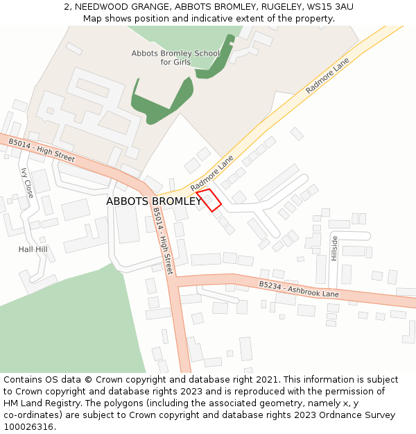 2, NEEDWOOD GRANGE, ABBOTS BROMLEY, RUGELEY, WS15 3AU: Location map and indicative extent of plot