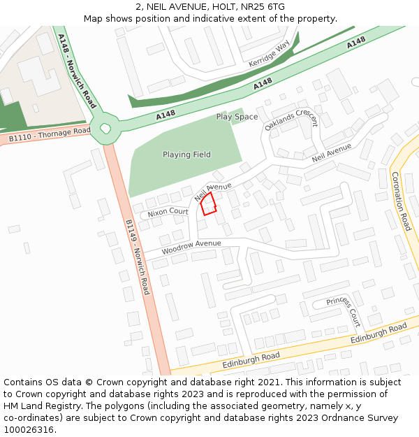 2, NEIL AVENUE, HOLT, NR25 6TG: Location map and indicative extent of plot