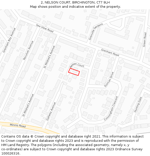 2, NELSON COURT, BIRCHINGTON, CT7 9LH: Location map and indicative extent of plot