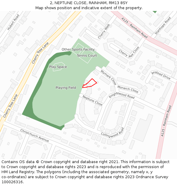 2, NEPTUNE CLOSE, RAINHAM, RM13 8SY: Location map and indicative extent of plot