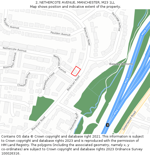 2, NETHERCOTE AVENUE, MANCHESTER, M23 1LL: Location map and indicative extent of plot