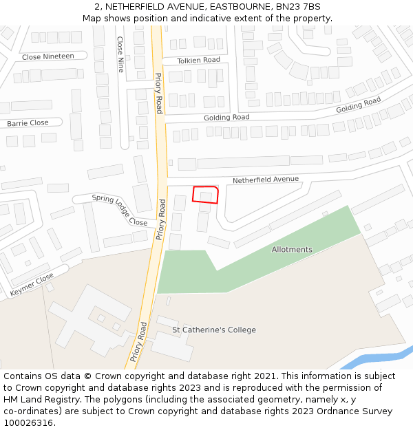 2, NETHERFIELD AVENUE, EASTBOURNE, BN23 7BS: Location map and indicative extent of plot