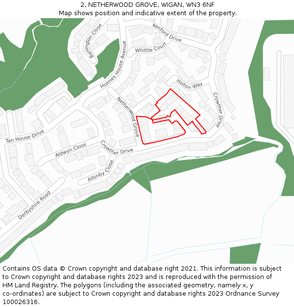 2, NETHERWOOD GROVE, WIGAN, WN3 6NF: Location map and indicative extent of plot