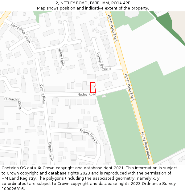 2, NETLEY ROAD, FAREHAM, PO14 4PE: Location map and indicative extent of plot