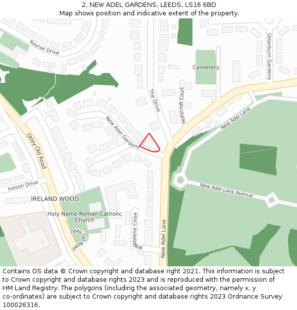 2, NEW ADEL GARDENS, LEEDS, LS16 6BD: Location map and indicative extent of plot