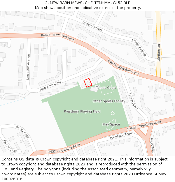 2, NEW BARN MEWS, CHELTENHAM, GL52 3LP: Location map and indicative extent of plot