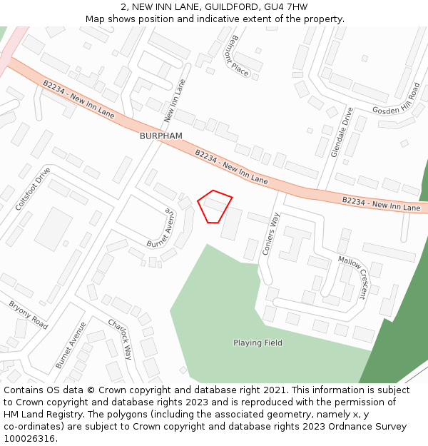 2, NEW INN LANE, GUILDFORD, GU4 7HW: Location map and indicative extent of plot