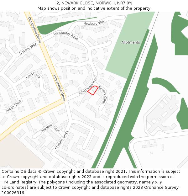 2, NEWARK CLOSE, NORWICH, NR7 0YJ: Location map and indicative extent of plot