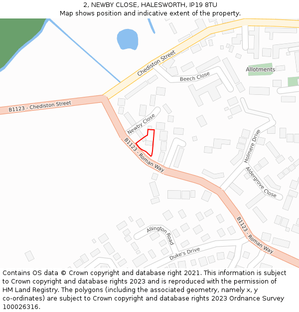 2, NEWBY CLOSE, HALESWORTH, IP19 8TU: Location map and indicative extent of plot