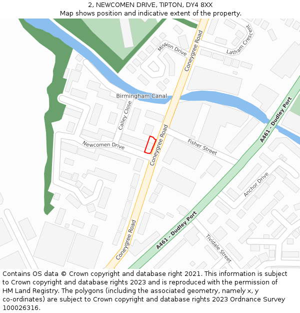 2, NEWCOMEN DRIVE, TIPTON, DY4 8XX: Location map and indicative extent of plot