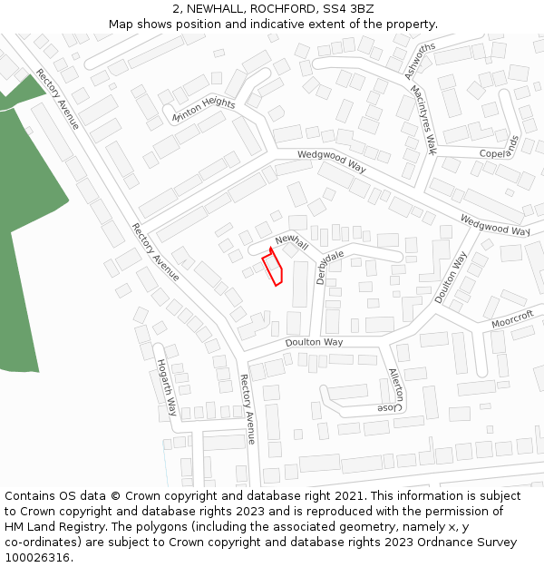 2, NEWHALL, ROCHFORD, SS4 3BZ: Location map and indicative extent of plot