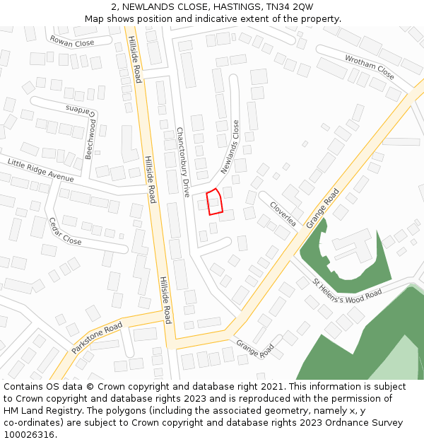 2, NEWLANDS CLOSE, HASTINGS, TN34 2QW: Location map and indicative extent of plot