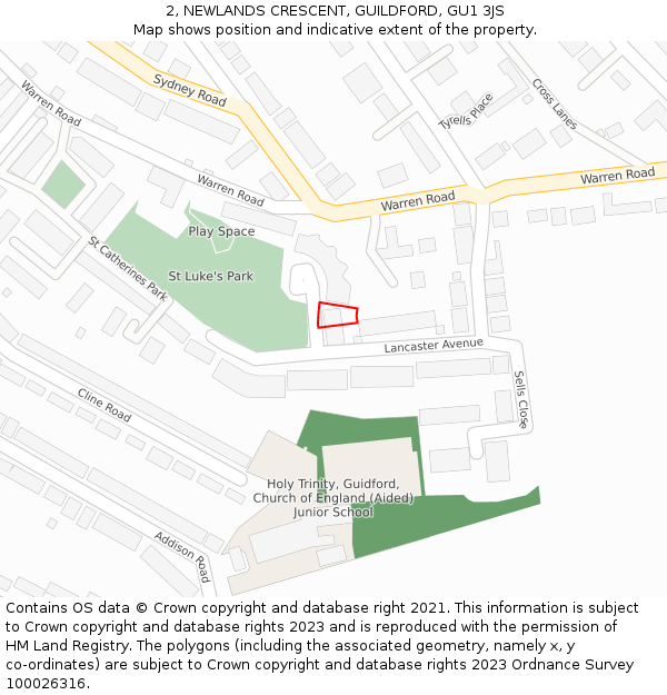 2, NEWLANDS CRESCENT, GUILDFORD, GU1 3JS: Location map and indicative extent of plot